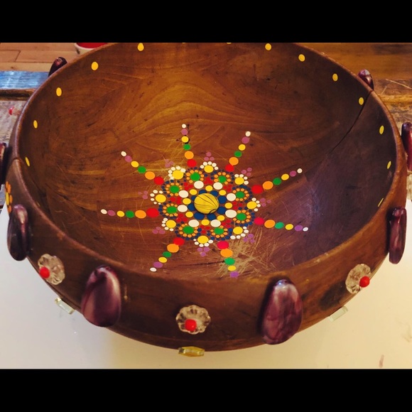 My Art!!! Upcyled Teak Bowl Stones Crystals Beads - Picture 5 of 9